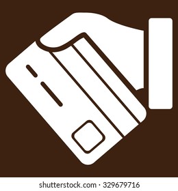 Card Payment vector icon. Style is flat symbol, white color, rounded angles, brown background.
