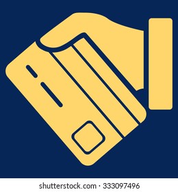 Card Payment vector icon. Style is flat symbol, yellow color, rounded angles, blue background.