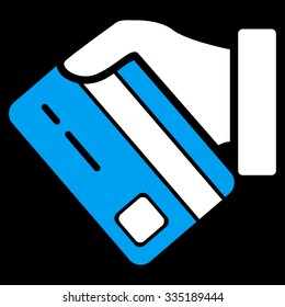 Card Payment vector icon. Style is bicolor flat symbol, blue and white colors, rounded angles, black background.