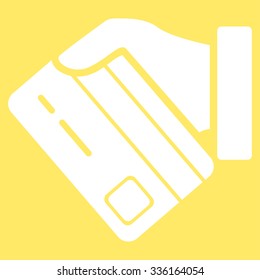 Card Payment vector icon. Style is flat symbol, white color, rounded angles, yellow background.