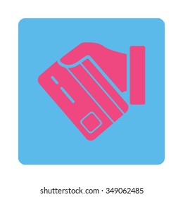 Card Payment vector icon. Style is flat rounded square button, pink and blue colors, white background.