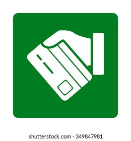 Card Payment vector icon. Style is flat rounded square button, white and green colors, white background.