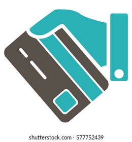 Card Payment vector pictogram. Illustration style is a flat iconic bicolor grey and cyan symbol on white background.