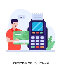 Card payment via pos machine, payment method flat illustration 