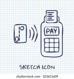 Card payment wireless over POS terminal. Vector icon.