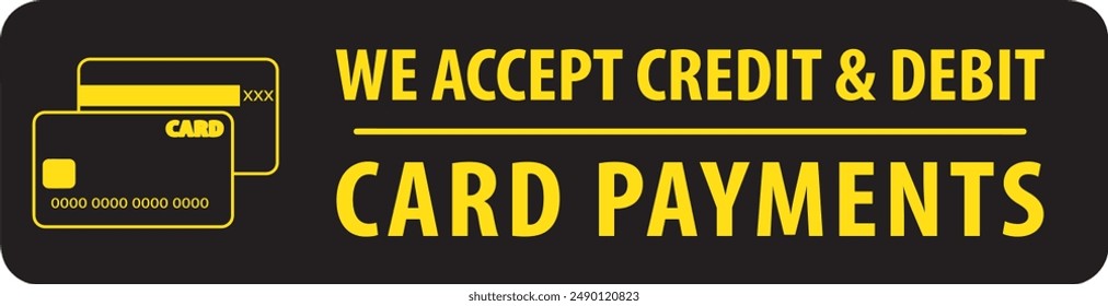 Card payments only sign notice vector, no cash payments sign vector