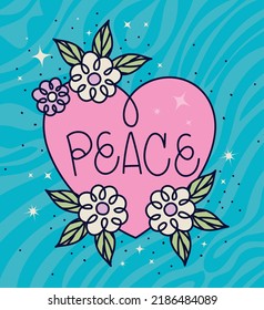 card of peace with heart and flowers