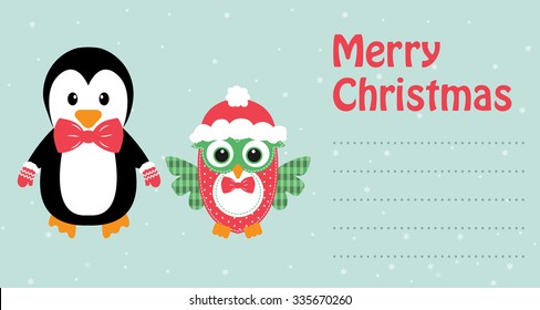 card penguin and owl