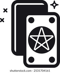 Card with pentagram. Tarot black icon. Esoteric symbol