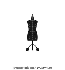 Card with a picture of a sewing mannequin. Vector illustration isolated on white background. For use in tailor shops, price tags, covers, tailors, prints and other designs.