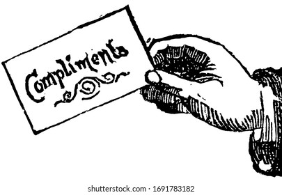 Card is a piece of pasteboard or thick paper, vintage line drawing or engraving illustration.