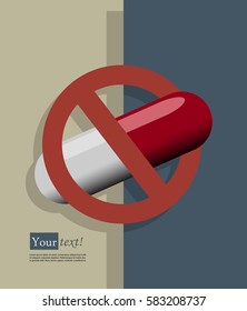 Card with pills and no sign, vector with depth