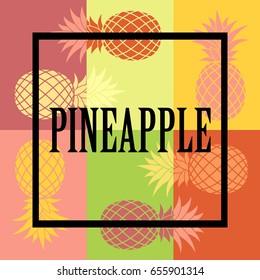 Card with Pineapple Tropical Fruit. Vector Illustration. Summer Time Design Element, Card, Banner.