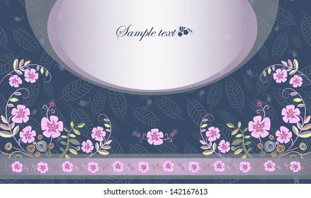 card with pink flowers horizontal