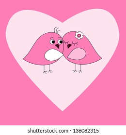 Card with pink heart and a birds