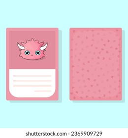 Card Pink Love Cartoon Cute Monster With Heart Eyes And Horns with Front and Back and Blank Text Box	