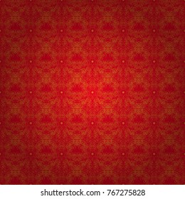 Card with pink, orange and red circular ornament. Vector round seamless pattern with abstract Mandalas. Pattern for the greeting card or invitation, template frame design for card.