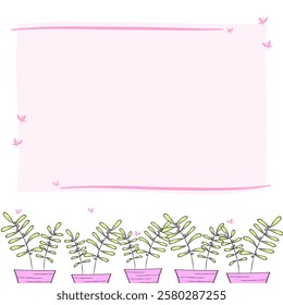 card with pink potted plant with copy space for text.
