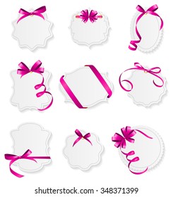 Card with Pink Ribbon and Bow Set. Vector illustration EPS10 