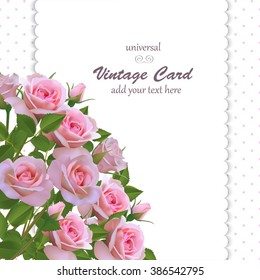 Card with Pink Roses. Floral Background or Wallpaper.