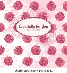 card with pink roses and with frame for your text