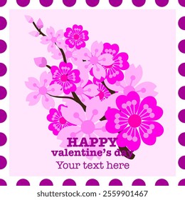 Valentine’s card of pink sakura with customized blessing text