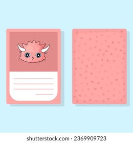 Card Pink Surprised Cartoon Cute Monster With Horns with Front and Back and Blank Text Box	