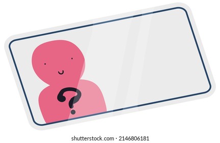 Card with pink, unknown and smiling dummy with question mark on it.