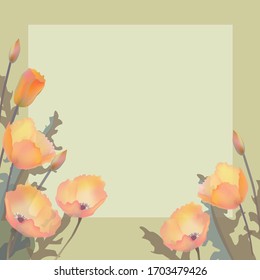 card with pink-orange poppies
on a green background