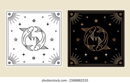 Card with Pisces zodiac sign in different design variation.