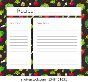 Card with a place for recording recipes. Vector illustration.