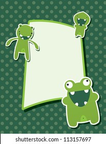 Card with place for text with cute green monsters, vector