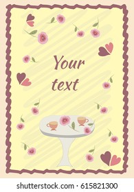 Card with a place for text, hearts, roses. Vector.