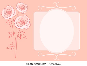 Card  with place for your text. Invitation, greeting cards, wish postcard with pink  roses
