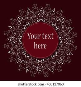 A card with a place for your text with oriental motives, border and a circle ornament, great as a birthday postcard, greeting card, wedding invitation, notebook cover.