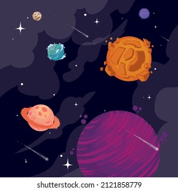 card of planets on space