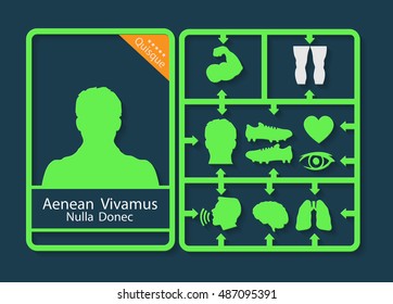 Card player with his characteristics as icons and isolated sign