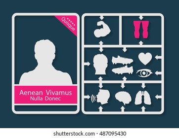 Card player with his characteristics as icons and isolated sign