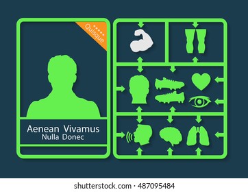 Card player with his characteristics as icons and isolated sign