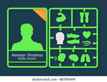 Card player with his characteristics as icons and isolated sign