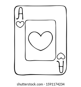 Card playing ace of hearts. Face. Divination. Magic tricks. Poker. Bridge. For coloring.
