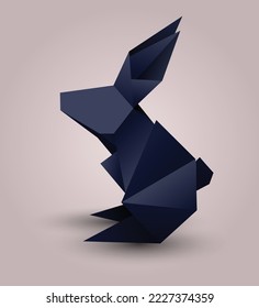 Card with polygonal black rabbit. Origami hare. Paper folded animal. Symbol of Chinese of New year. Vector element for greeting cards, banners and your design.