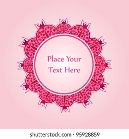 Card with Pomegranates in Circle and Place for Text. Vector Illustration