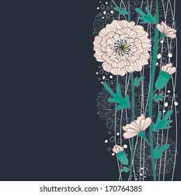 Tarjeta con amapolas. Ilustración vectorial hecha con amapolas pintadas y brotes