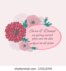 card with poppies. vector illustration made with painted poppies and buds