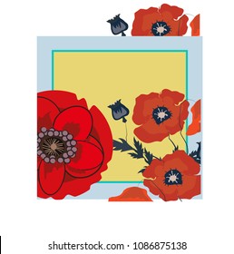 card with poppy flowersfor invitation, banner, any celebration.