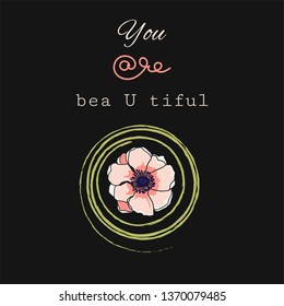 Card with positive message with anemon decoration