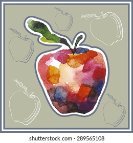 Card (postcard) with apple in watercolor style.