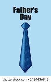 Card, poster, banner for Father's Day. Light blue background. Obese striped tie with shadows in realistic style. Father's Day typography