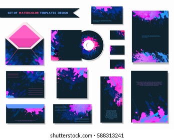 Card, poster, banner, layout digital watercolor templates set. Vector illustration.
